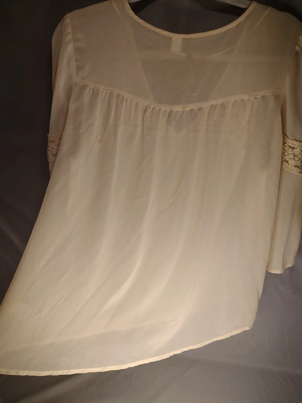 LC Lauren Conrad Cream Lace Trim Boho Peasant Blouse Fairy Sheer Lace Size  L